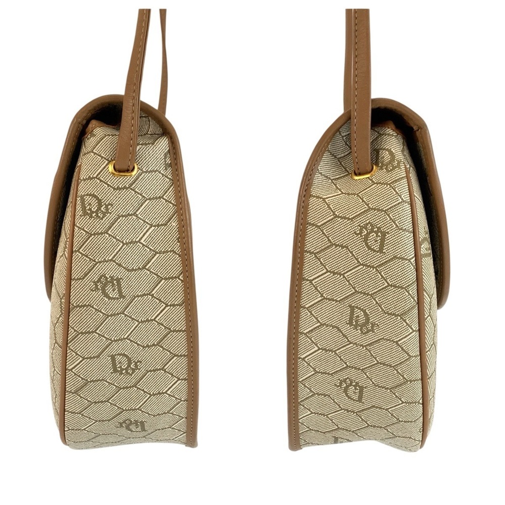 Christian Dior Vintage Honeycomb Pattern Beige Brown Leather Shoulder Bag/Pou... - Picture 6 of 8